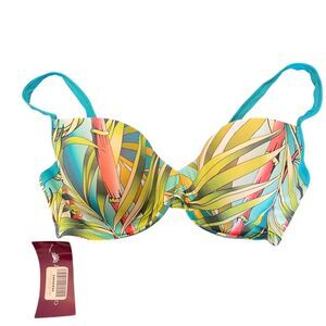 NWT Ananbel Arto Bikini Top Size 34 E Padded Underwire Colorful Tropical Print